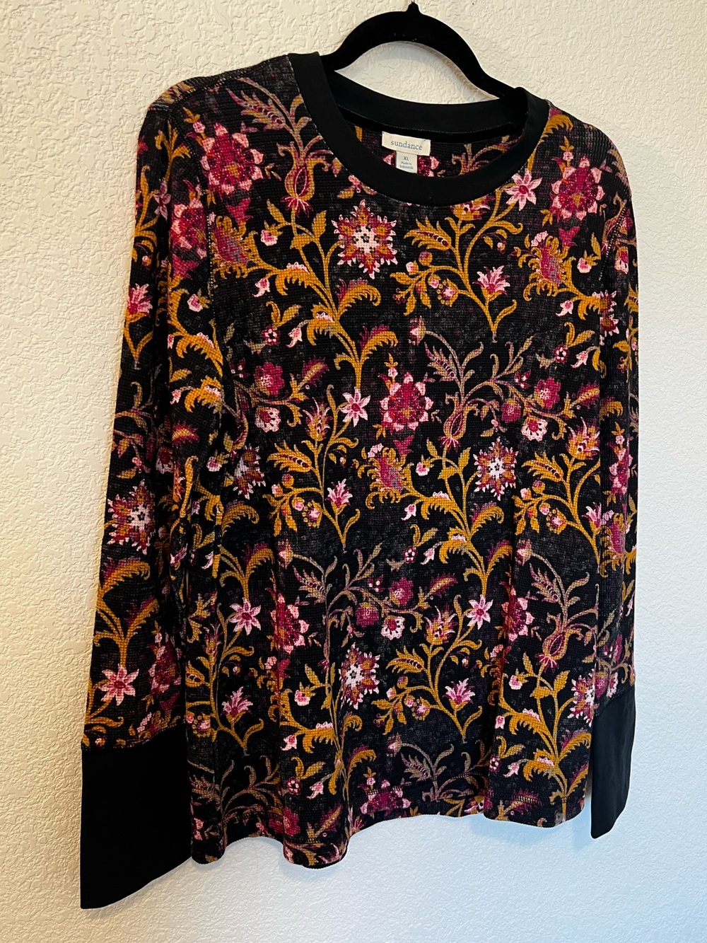 Sundance Meadow Crewneck Long Sleeve Thermal Floral Black/Gray Pink Floral- XL - Picture 5 of 10